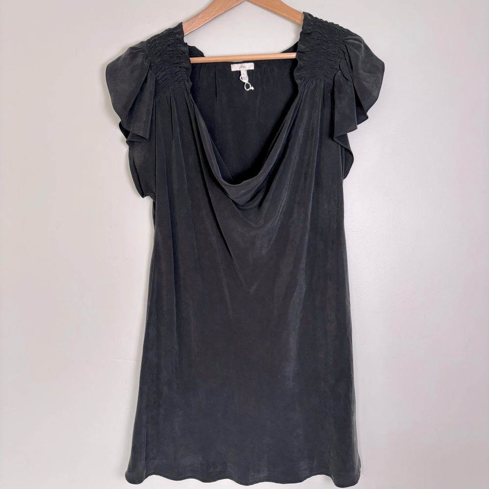 Joie Smocked Flutter Sleeve Cowl Neck Silk Mini Dress-Gray-100% Silk-Size Small